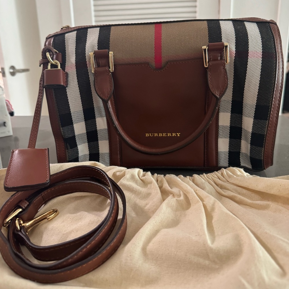 Burberry Tan and Black Checkered Satchel